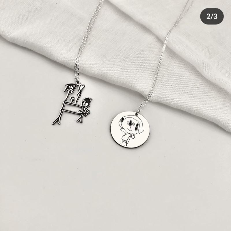 925 Ayar Gümüş İlk çizim Kişiye Özel Kolye