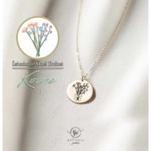 925 Ayar Gümüş Buket kolye, isime özel çiçek Kolye