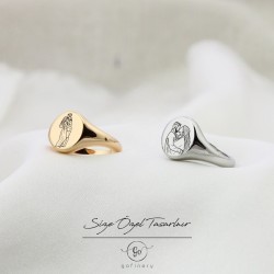 925 Ayar Gümüş ,Kişiye özel çizgisel yüzük (iki adet)