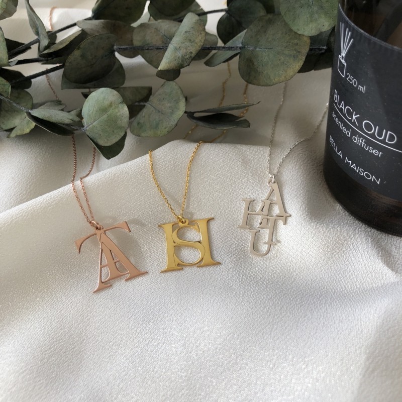 925 Ayar Gümüş Kesimli Çoklu Harf Kolye