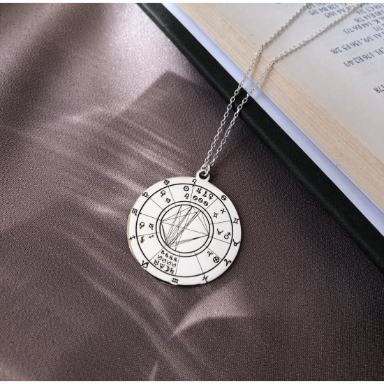 925 Ayar Gümüş Burç Haritası Kolye (3cm "büyük" plaka)