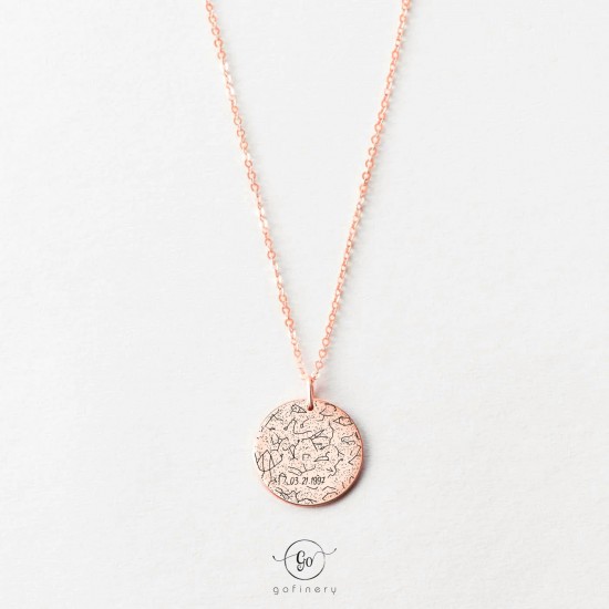 925 Ayar Gümüş Ay ve Yıldız haritası kolye  (Tarihe Özel)