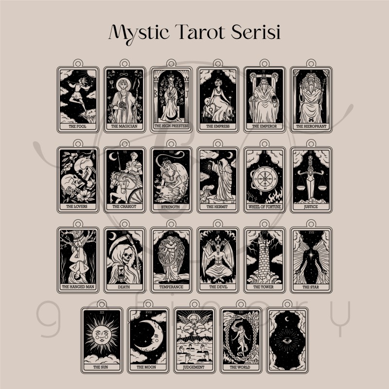 925 Ayar Gümüş Tarot kartları kolye