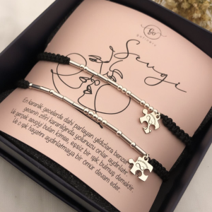 925 Ayar Gümüş Mors Bileklik Puzzle Plakalı (İki Adet)