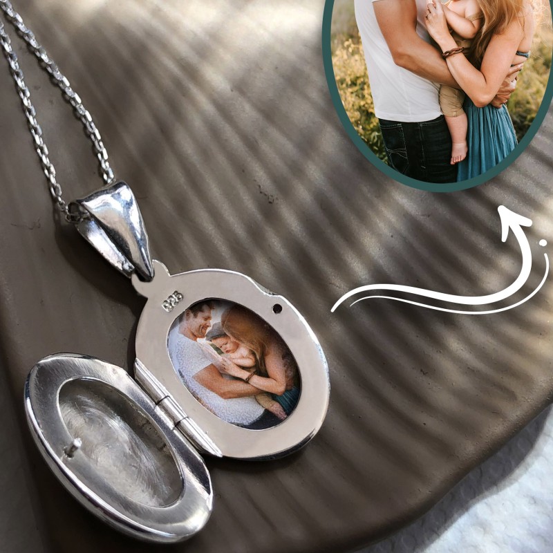 925 Ayar Gümüş Kişiye özel oval kapaklı kolye