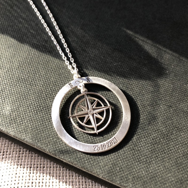 925 Ayar Gümüş  tarihli pusula kolye