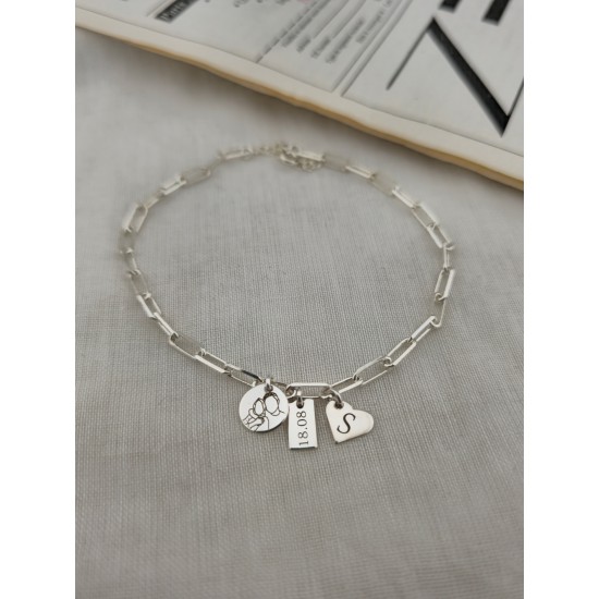 925 Ayar Gümüş Ataç Bileklik (Kişiselleştirilebilir) 925 Ayar Gümüş Ataç Bileklik (Kişiselleştirilebilir)