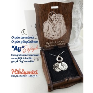 925 Ayar Gümüş Ay Evresi ve Fotoğraf kolye (Tarihe Özel)