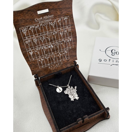 925 Ayar Gümüş Buket kolye,kesimli  isime özel çiçek Kolye