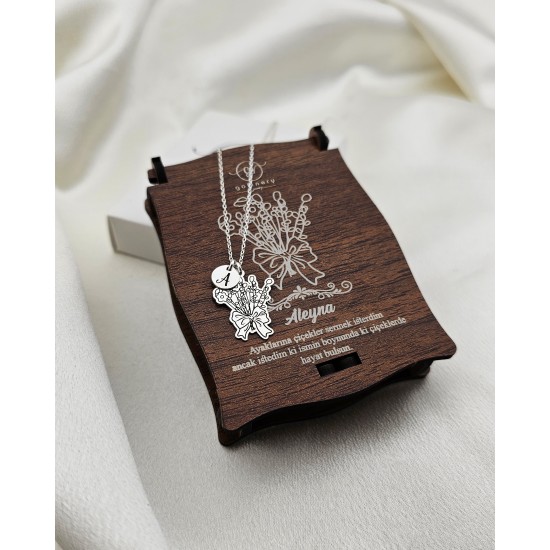 925 Ayar Gümüş Buket kolye,kesimli  isime özel çiçek Kolye