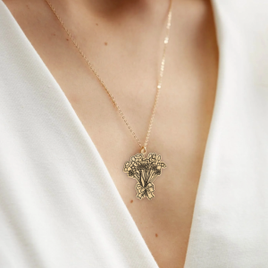 925 Ayar Gümüş Buket kolye,kesimli  isime özel çiçek Kolye