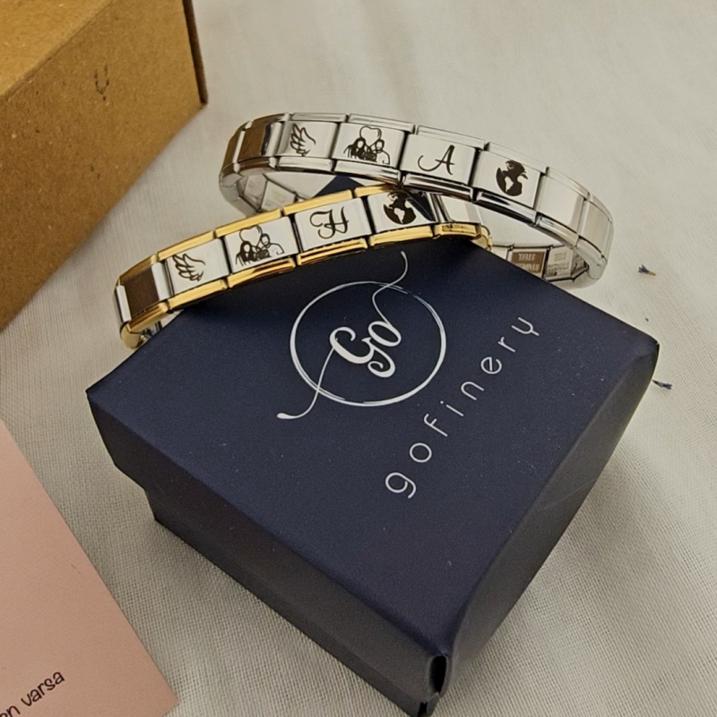 İtalyan 2 Adet Çelik Bileklik, Altın renk - Gümüş renk (Kişiselleştirilebilir)