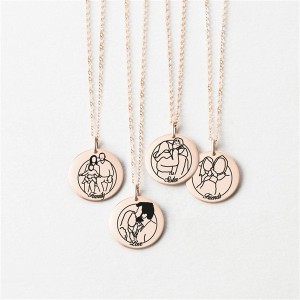 925 Ayar Gümüş Çerçeveli Kişiye Özel Çizgisel Kolye Ön ve Arka işlemli