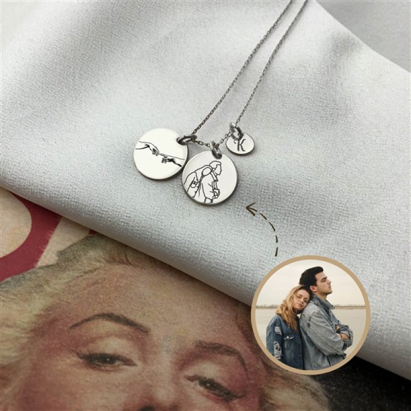 925 Ayar Gümüş Çizgisel Fotoğraf, Sembol Ve Harf Kolye