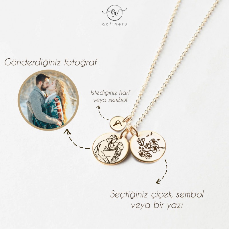 925 Ayar Gümüş Çizgisel Fotoğraf, Sembol Ve Harf Kolye