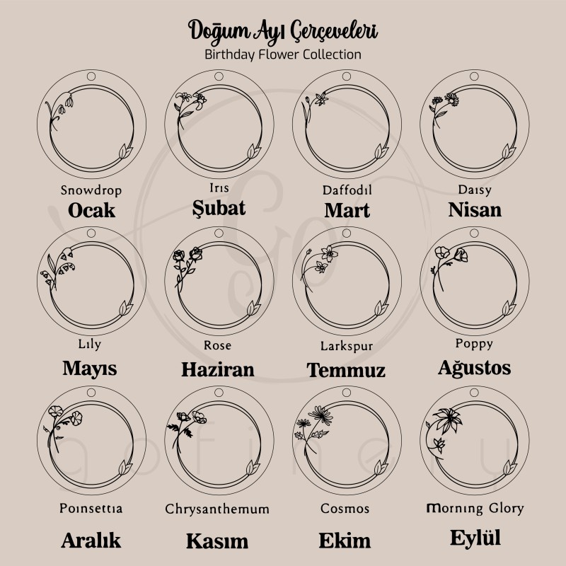 925 Ayar Gümüş Doğum Ayı Çerçeveli Kişiye Özel Çizgisel Kolye