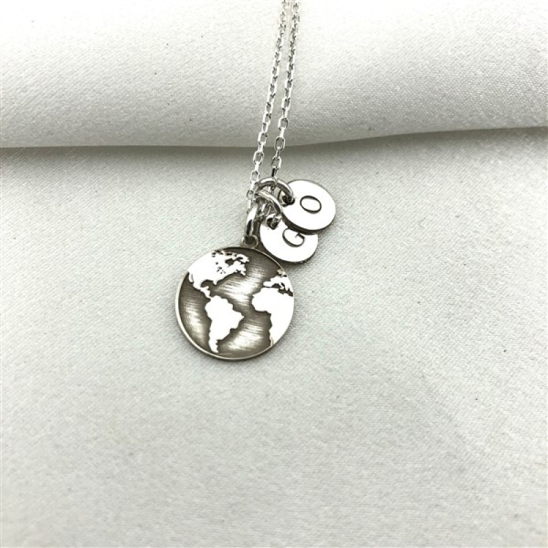 925 Ayar Gümüş Dünya Ve 2 Harf Kolye