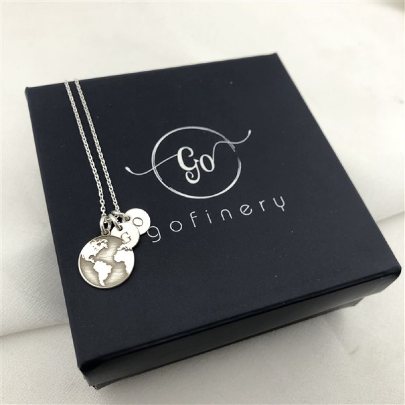 925 Ayar Gümüş Dünya Ve 2 Harf Kolye