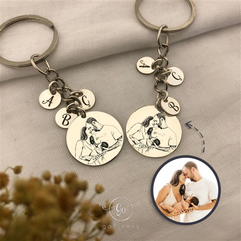 925 Ayar Gümüş Fotoğraflı 3 Harfli Anahtarlık (2 Adet )