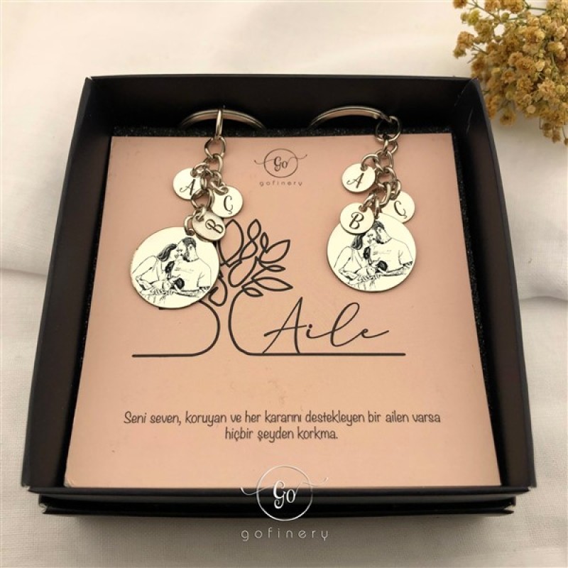 925 Ayar Gümüş Fotoğraflı 3 Harfli Anahtarlık (2 Adet )