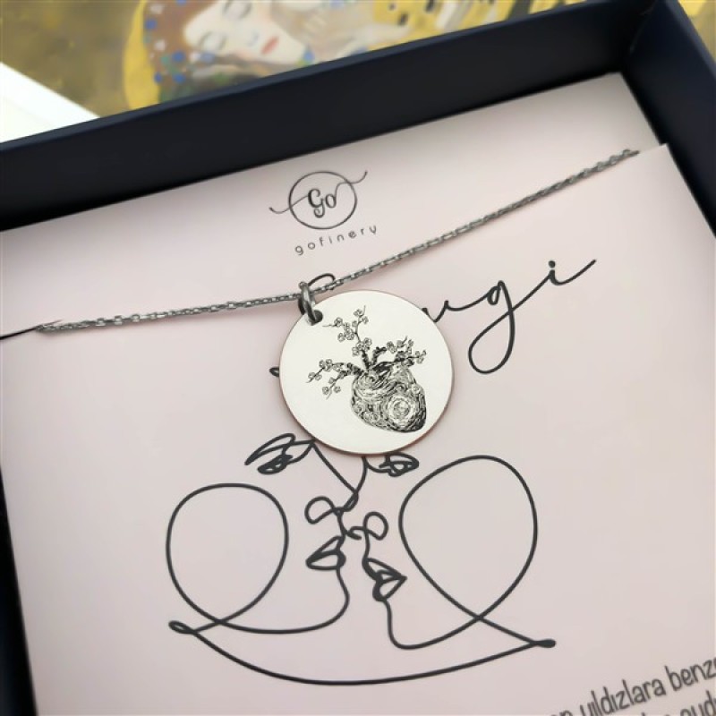 925 Ayar Gümüş Yıldızlı Gece Ve Kalp Kolye