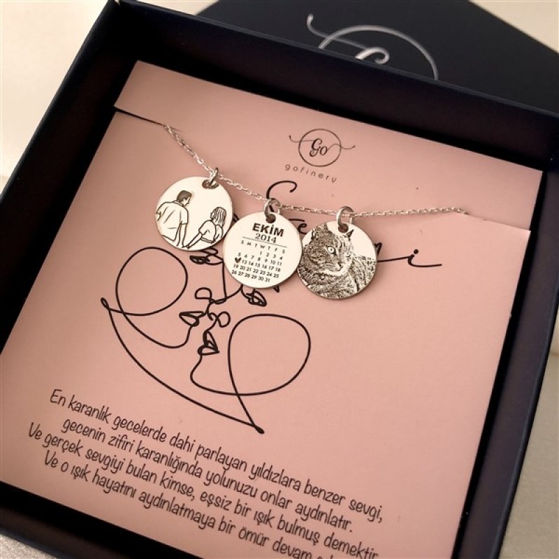 925 Ayar Gümüş Kişiye Özel 2 Fotoğraf Ve Takvim Kolye