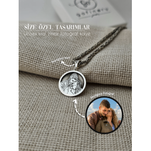 925 Ayar Gümüş Unisex Kral Zincir Fotoğraf Kolye