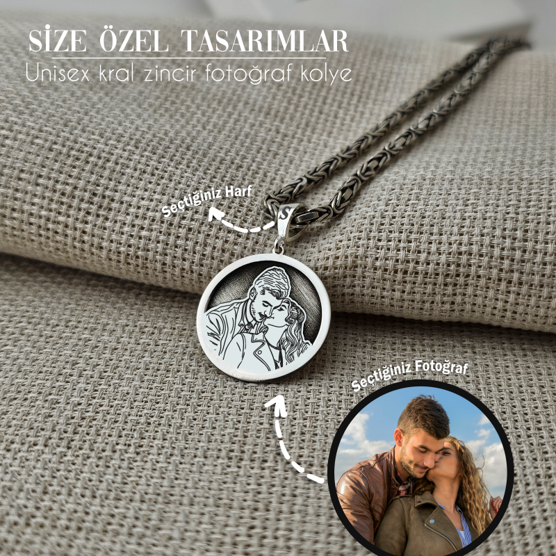 925 Ayar Gümüş Unisex Kral Zincir Fotoğraf Kolye