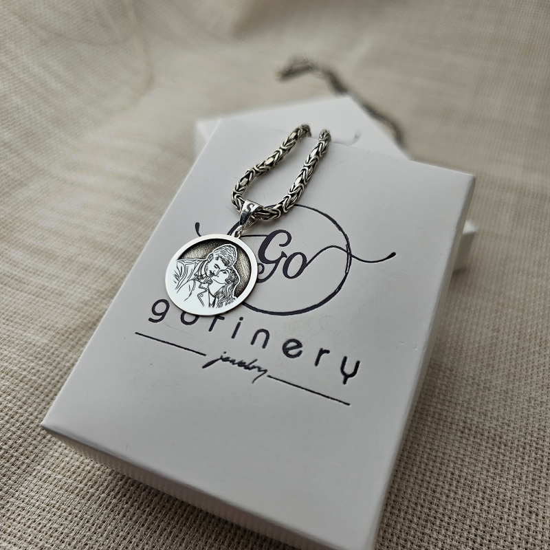 925 Ayar Gümüş Unisex Kral Zincir Fotoğraf Kolye