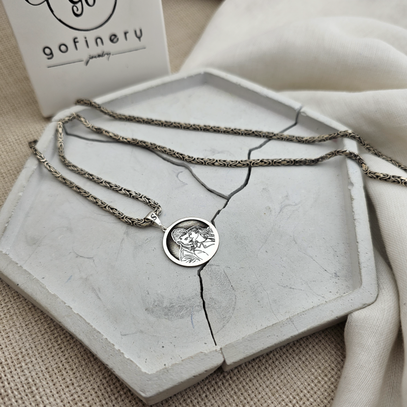 925 Ayar Gümüş Unisex Kral Zincir Fotoğraf Kolye