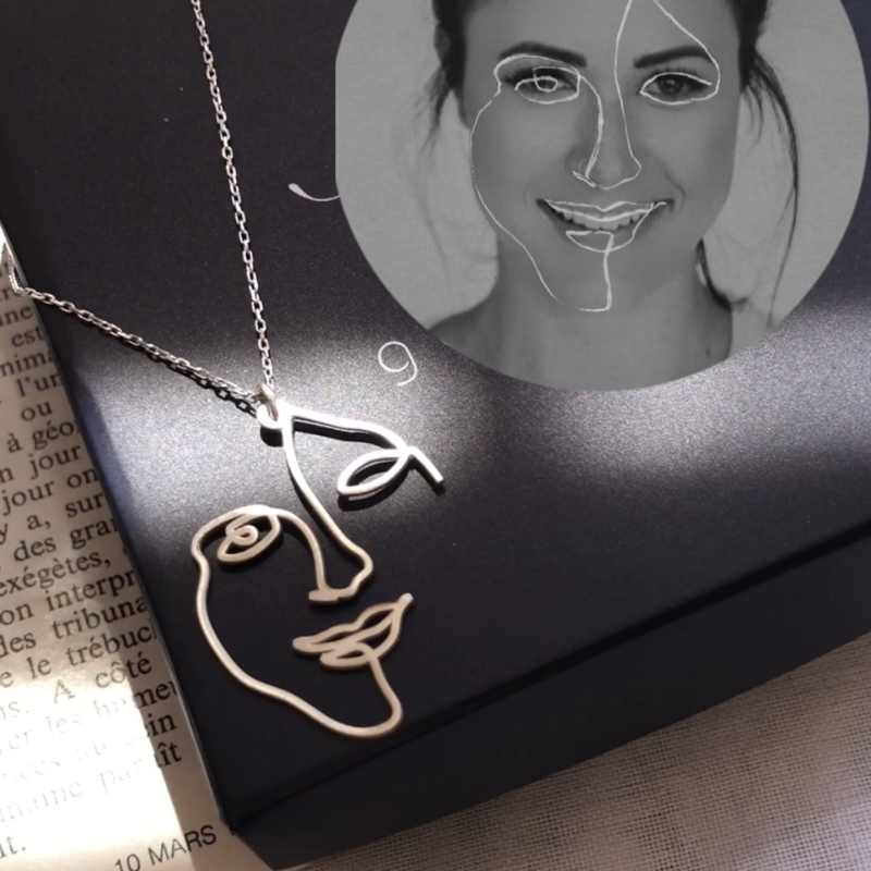 925 Ayar Gümüş Line Face Kolye