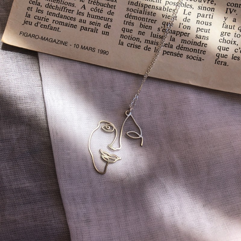 925 Ayar Gümüş Line Face Kolye