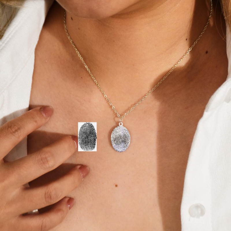 925 Ayar Gümüş Oval Parmak İzi Kolye