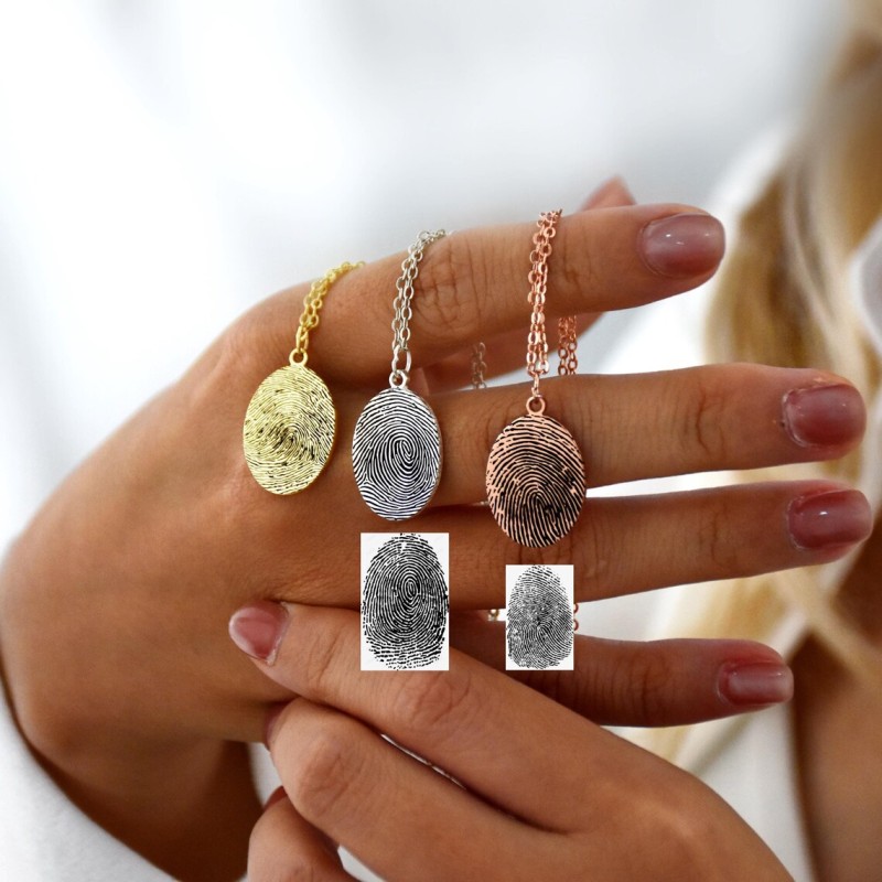 925 Ayar Gümüş Oval Parmak İzi Kolye