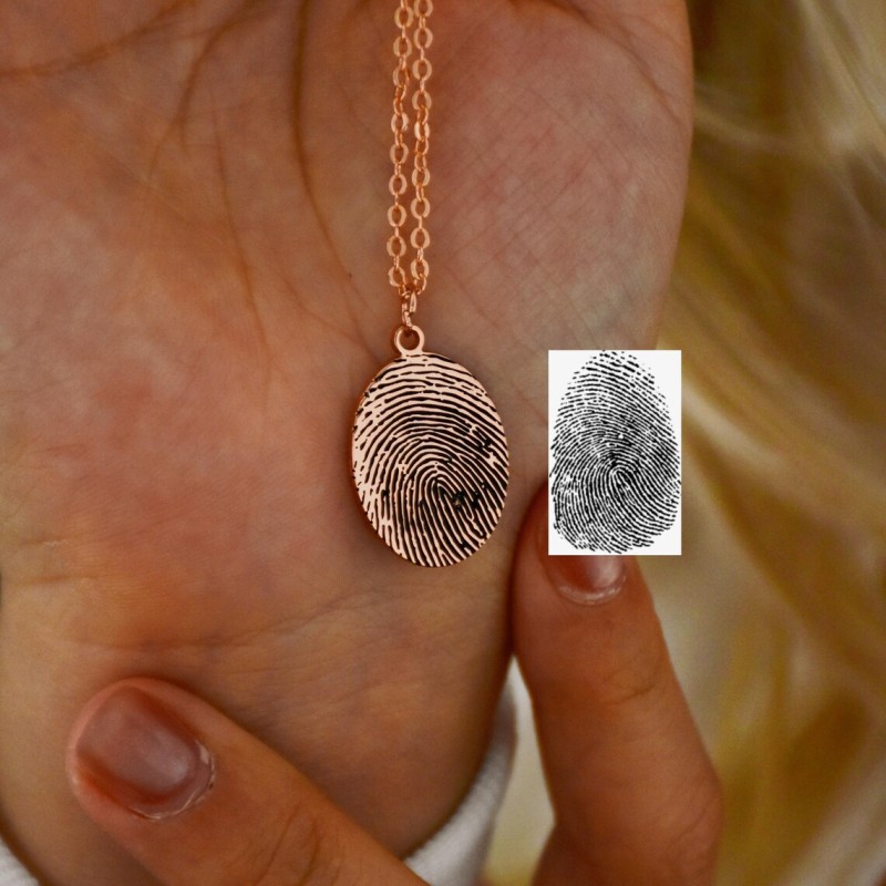 925 Ayar Gümüş Oval Parmak İzi Kolye