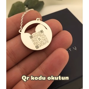 925 Ayar Gümüş  Fotoğraflı Kolye arkası qr kod kolye (2.5cm plaka)