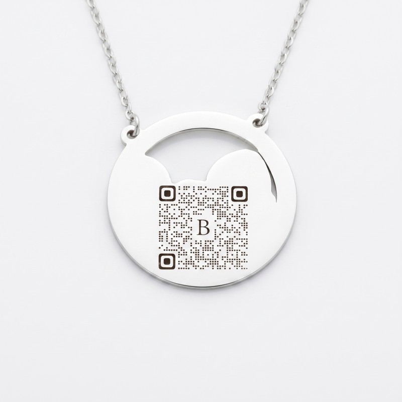 925 Ayar Gümüş  Fotoğraflı Kolye arkası qr kod kolye (2.5cm plaka)