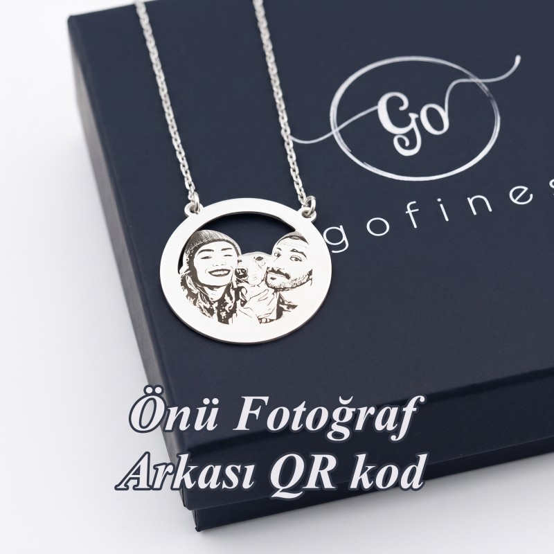 925 Ayar Gümüş  Fotoğraflı Kolye arkası qr kod kolye (2.5cm plaka)