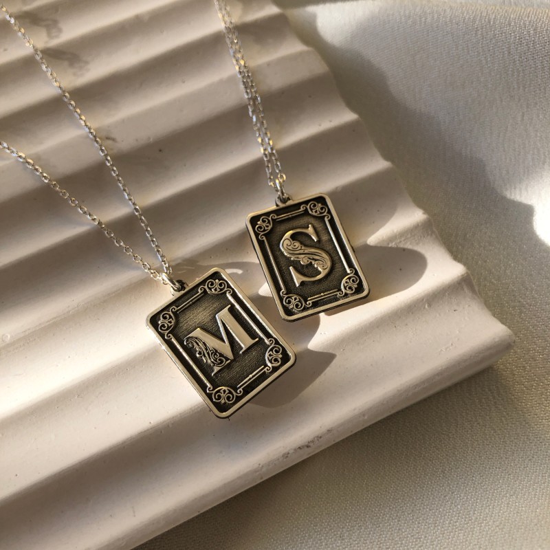 925 Ayar Gümüş Vintage Harf Kolye